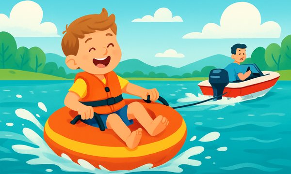 Cartoon illustration: Towable Tube Safety for Kids