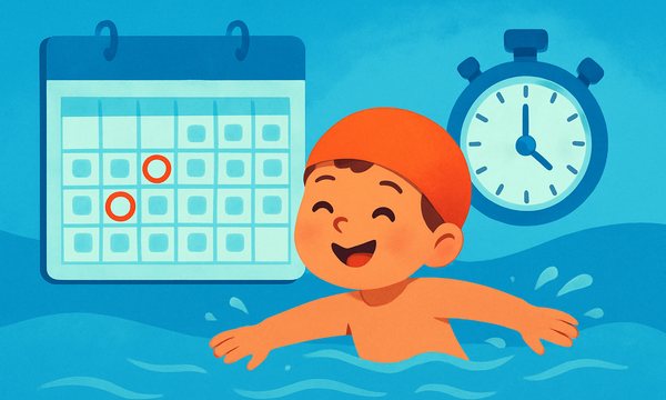 Cartoon illustration: Do Twice-Weekly Swim Lessons Really Cut Learning Time in Half?