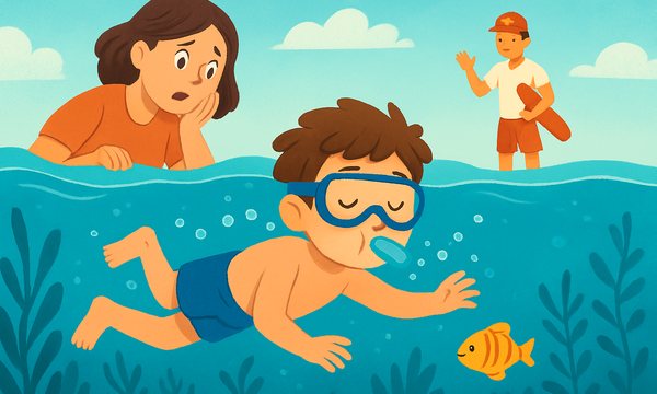 Cartoon illustration: Underwater Swimming Safety for Kids