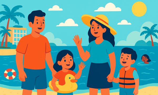 Cartoon illustration: Water Safety on Vacation