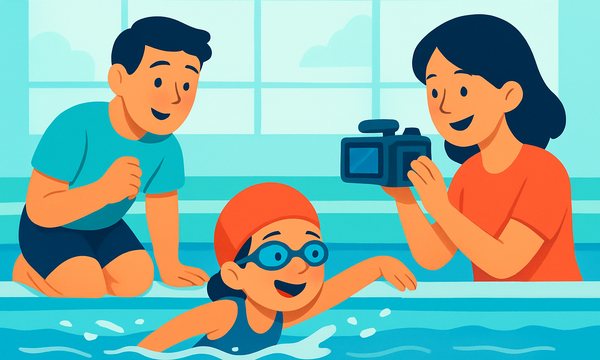 Cartoon illustration: Video Analysis for Swim Lessons