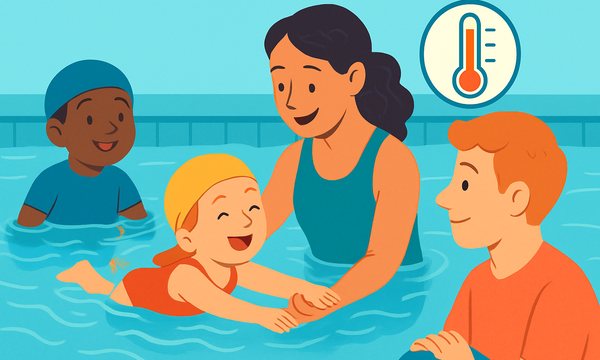 Cartoon illustration: Warm Water Swim Lessons