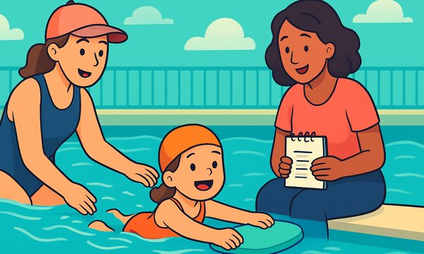 Cartoon illustration: Watching Your Child's Swim Lesson