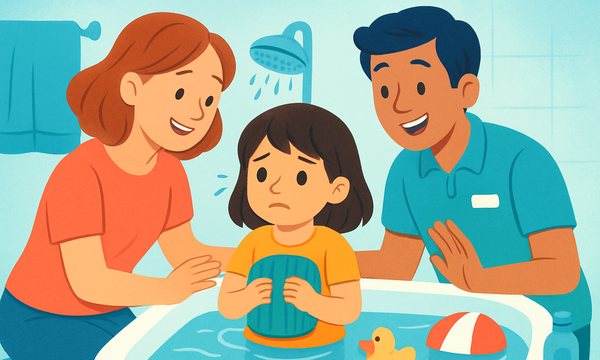 Cartoon illustration: Helping Water-Anxious Kids Before the First Lesson