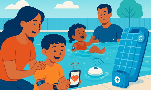 Cartoon illustration: Water Safety Apps & Tech for Parents