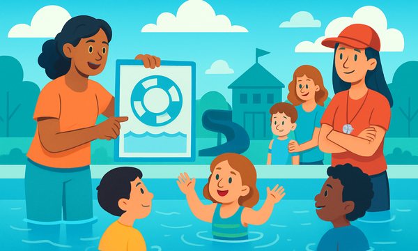 Cartoon illustration: Water Safety at Daycare & Schools