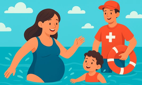 Cartoon illustration: Water Safety and Swimming During Pregnancy