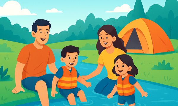 Cartoon illustration: Water Safety While Camping