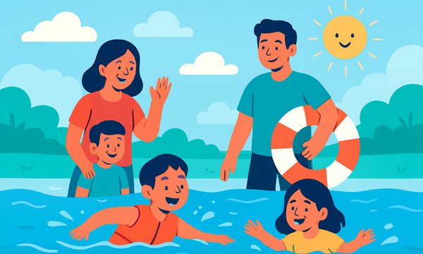 Cartoon illustration: Water Safety Month Guide (May 2026)