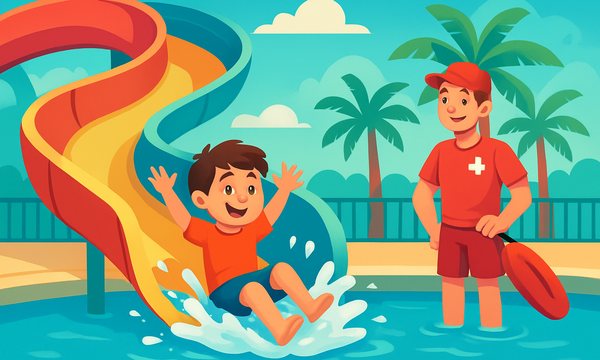 Cartoon illustration: Water Slide Safety for Kids: Rules That Prevent Injuries