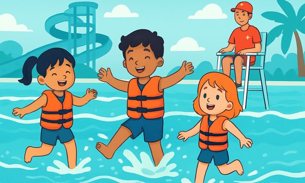 Cartoon illustration: Wave Pool Safety