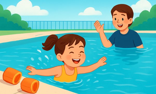 Cartoon illustration: Weaning Off Floaties