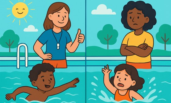 Cartoon illustration: What Can 8 Swim Lessons Actually Accomplish? A Realistic Guide