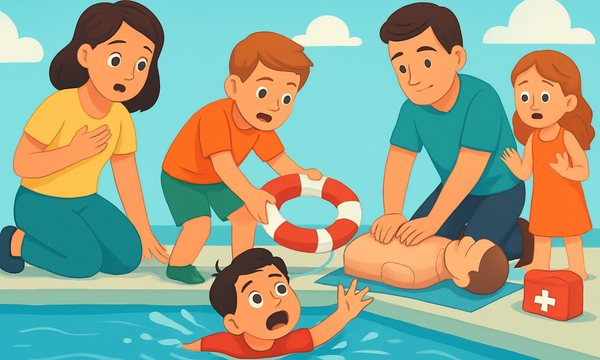 Cartoon illustration: Drowning Emergency