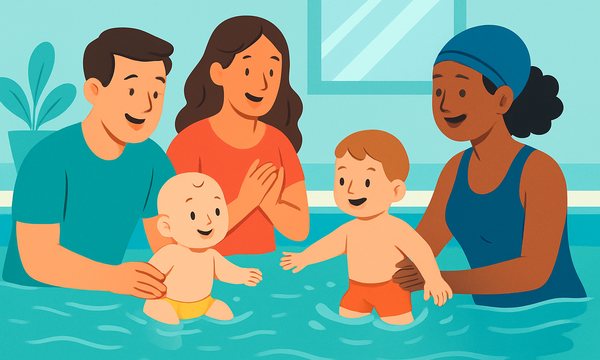 Cartoon illustration: When to Start Swim Lessons