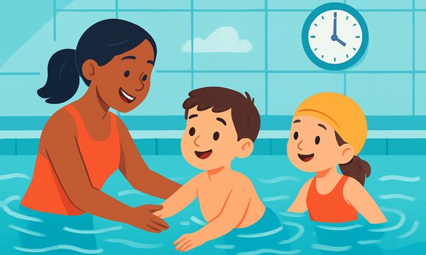 Cartoon illustration: Why Are Swim Lessons Only 30 Minutes? The Real Reasons Behind the Standard