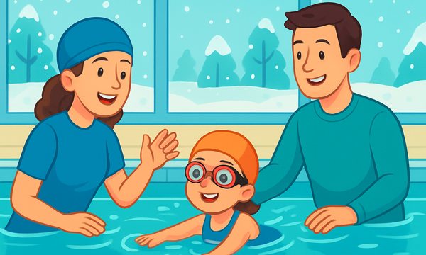 Cartoon illustration: Winter Swim Lessons